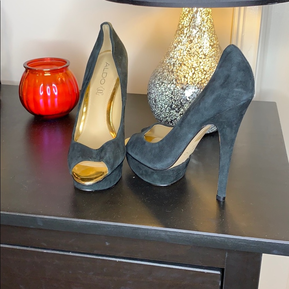 Black suede heels.